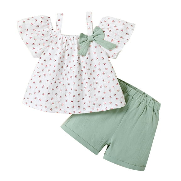 18 Months Baby Girls Clothes 24 Months Girls 2PCS Summer Outfits Set Toddler Girls Short Sleeve Top Shorts Set White