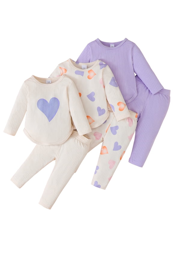 18 Months Baby Girls Clothes 24 Months Girls 3 Pack Fall Winter Outfits Toddler Girl Long Sleeve Top Pants 6PCS Clothing Set Purple