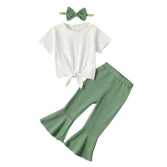 18 Months Baby Girls Clothes 24 Months Girls 3PCS Solid Color Outfits Set Round Neck Toddler Girls Long Sleeve Top Pants Set with Headband White