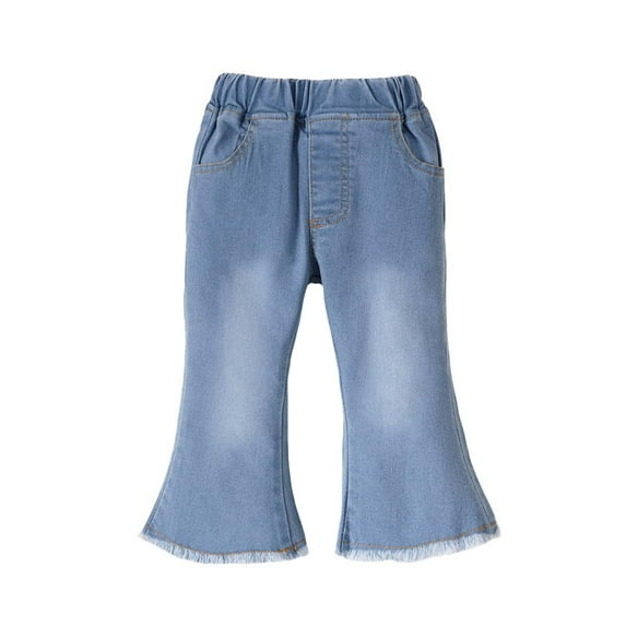 18 Months Baby Girls Clothes 24 Months Girls Denim Pants Solid Color Toddler Girls Bell-bottomed Denim Pants Blue