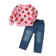 thumbnail image 1 of 18 Months Baby Girls Clothes 24 Months Girls Fall Winter Pant Set Toddler Girls Ruffle Long Sleeve Strawberry Print Top Jeans Pants 2PCS Outfits Set Pink, 1 of 8