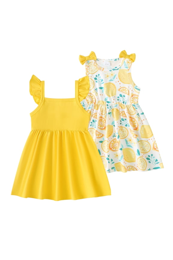 18 Months Baby Girls Dress 24 Months Girls 2PCS Sleeveless Dress Infant Girls Summer Floral Dress Toddler Girls Solid Color Dress Yellow