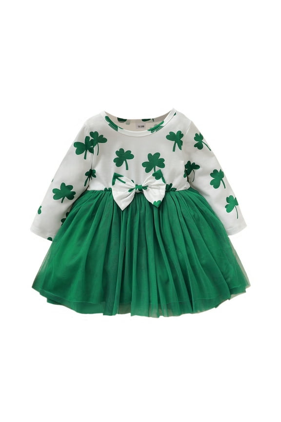 18 Months Baby Girls Dress 24 Months Girls Long Sleeve Dress Floral Print Toddler Girls Tulle Dress Green Dress