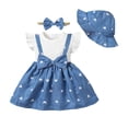 thumbnail image 1 of 18 Months Baby Girls Dress 24 Months Girls Short Sleeve Dress Heart Print Toddler Girls Flying Sleeve Summer Dress with Headband Hat Blue, 1 of 9