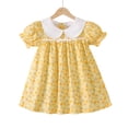 thumbnail image 1 of 18 Months Baby Girls Dress 24 Months Girls Short Sleeve Dress Peter-Pan Collar Bubble Sleeve Toddler Girls Summer Floral Dress Yellow, 1 of 10