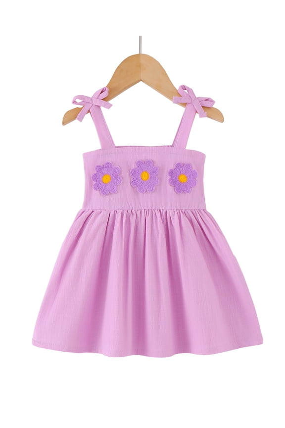 18 Months Baby Girls Dress 24 Months Girls Sleeveless Dress Flower Solid Color Toddler Girls Off-the-shoulder Summer Suspender Dress Purple