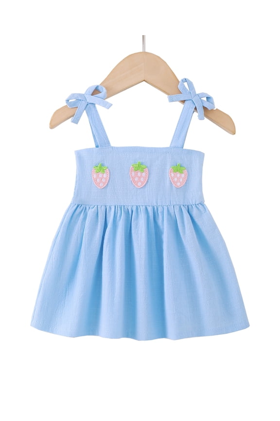 18 Months Baby Girls Dress 24 Months Girls Sleeveless Dress Strawberry Solid Color Toddler Girls Off-the-shoulder Summer Suspender Dress Blue