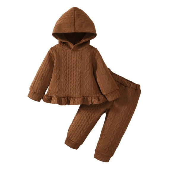 18 Months Baby Girls Outfits 24 Months Girls Fall Winter Pant Sets Toddler Girls Long Sleeve Hooded Solid Color Top Pants 2PCS Clothing Set Brown