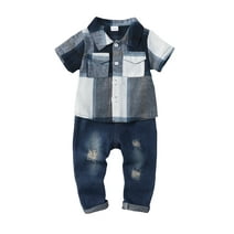 18 Months Boy Clothes Summer Outfit For 2 Year Old Boy 2T Toddler Clothes For Boys Plaid Collared Shirt Baby Boy Outfits 18-24 Months Blue
