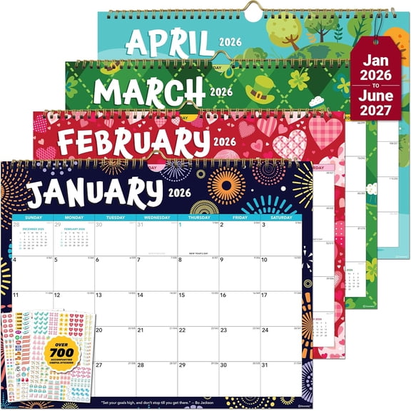 18 Months Colorful Landscape Wall Calendar with Stickers January 2026 to June 2027, 14.5x11.5in Spring-Bound Sheets with Inspirational Quotes for Office, Home and School