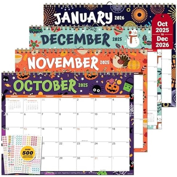 18 Months Colorful Magnetic Fridge Calendar 2025-2026 Wall July 2025 to Dec 2026, 11x8.5in Spring-Bound Magnetic Calendar for Refrigerator with Inspirational Quotes & Stickers - Home, Office