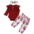 thumbnail image 1 of 18 Months Girl Clothes Baby Girl Baby Girls Clothes Ribbed Ruffled Romper+Floral Pants+Headband Outfit Set 18-24 Months, 1 of 4