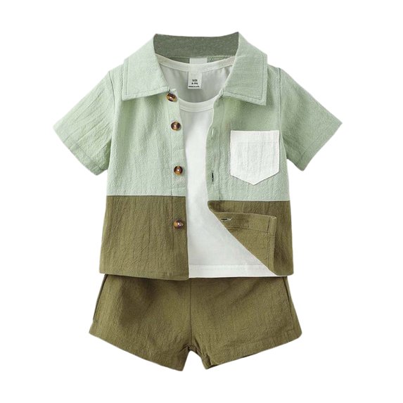 18 Months Toddler Baby Boys Clothes Baby Boys Summer Outfits 18-24 Months Baby Boys Short Sleeve Lapel Top Shorts 2PCS Set Green