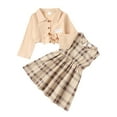thumbnail image 1 of 18 Months Toddler Baby Girls Clothes Baby Girls Outfits 18-24 Months Baby Girls Long Sleeve Lapel Top Plaid Sleeveless Dress 2PCS Set Apricot, 1 of 9