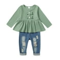 thumbnail image 1 of 18 Months Toddler Baby Girls Clothes Baby Girls Outfits 18-24 Months Girls Long Sleeve Solid Color Top Jeans Pants 2PCS Set Green, 1 of 9