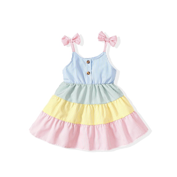 Summer Rainbow Dress Toddler Baby Girls Outfits Kirts Sling Sleeveless Stripe Dress 18-24 Moths Girls Clothes Clothing