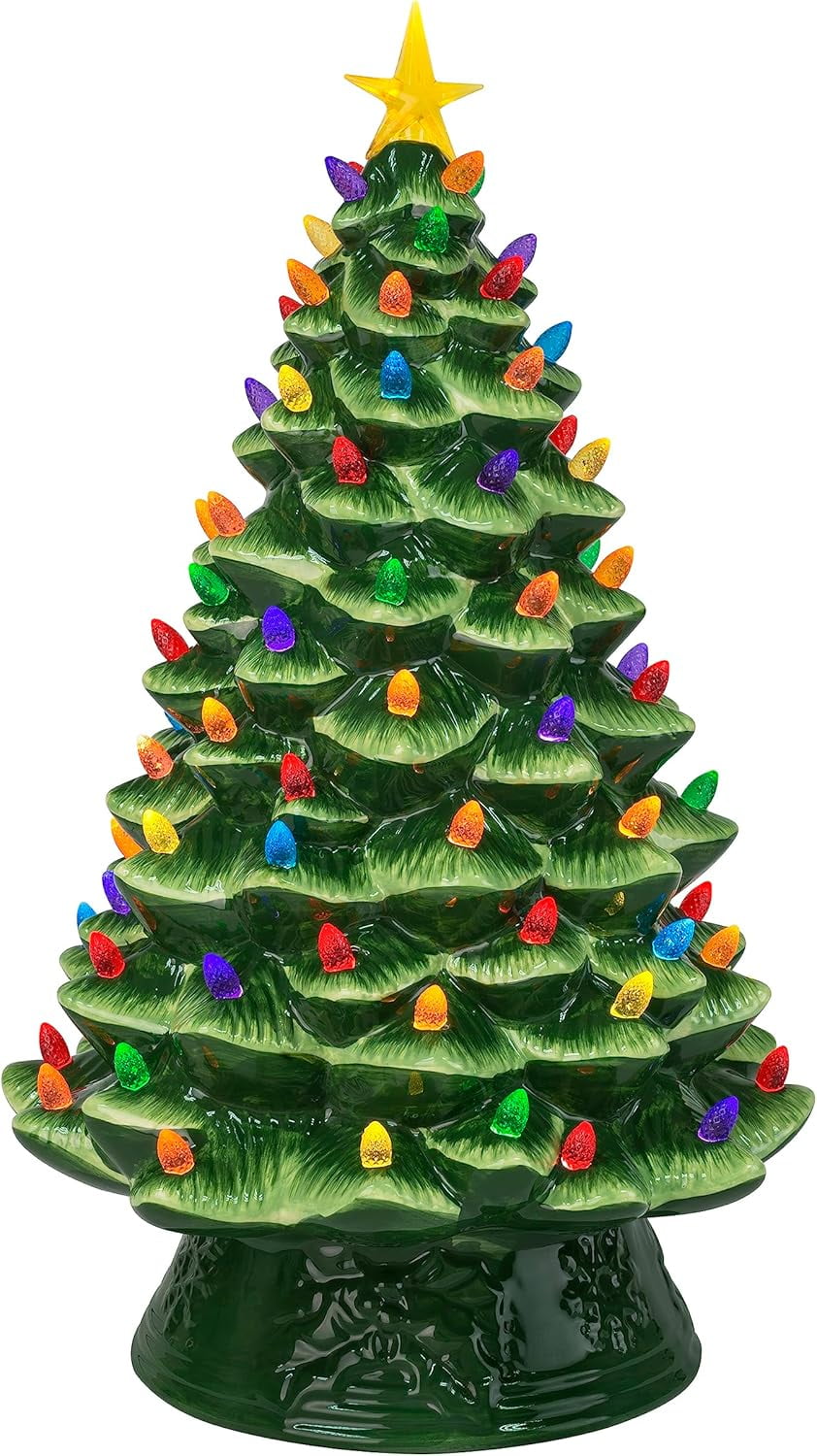 18" Green Ceramic Tabletop Christmas Tree with Multicolor LED Lights