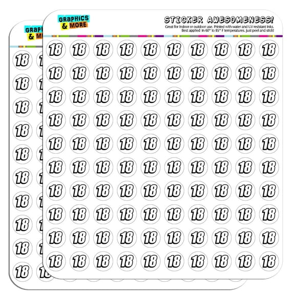 18 Number Eighteen 1/2" (0.5") Scrapbooking Crafting Stickers
