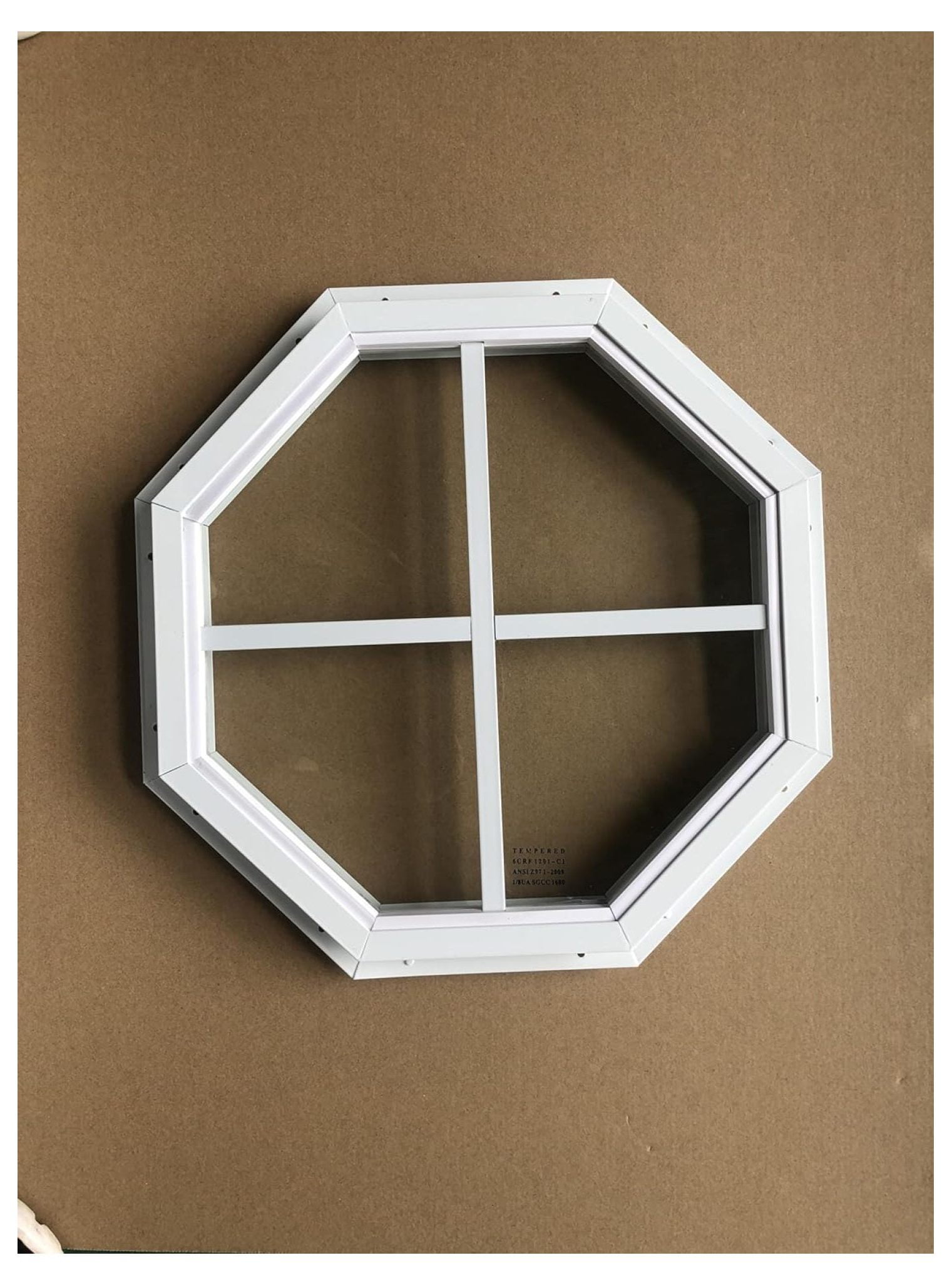 White Octagon Shed Window - 18 Inch Flush Mount Gable Window For Sheds, Playhouses, Chicken Coops (Fixed Glass)