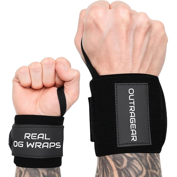 18" OG-Grade Wrist Wraps for Weightlifting  Heavy Duty Support with Thumb Loop & Lockdown Strap Straps Powerlifting, Bench Press Gym Training