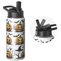 18 OZ Halloween Water Bottle With Straws Double Walled Vacuum Insulated Sports Bottle Skull Ghost Travel Thermal Cup Leak Proof Stainless Steel Tumbler Holiday Gift