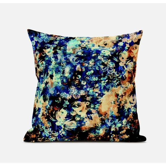 18" Orange Blue Springtime Zippered Suede Throw Pillow
