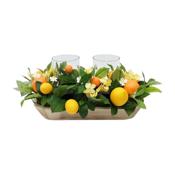 18" Orange & Lemon Pillar Candle Holder by Ashland  - Spring Home Decor