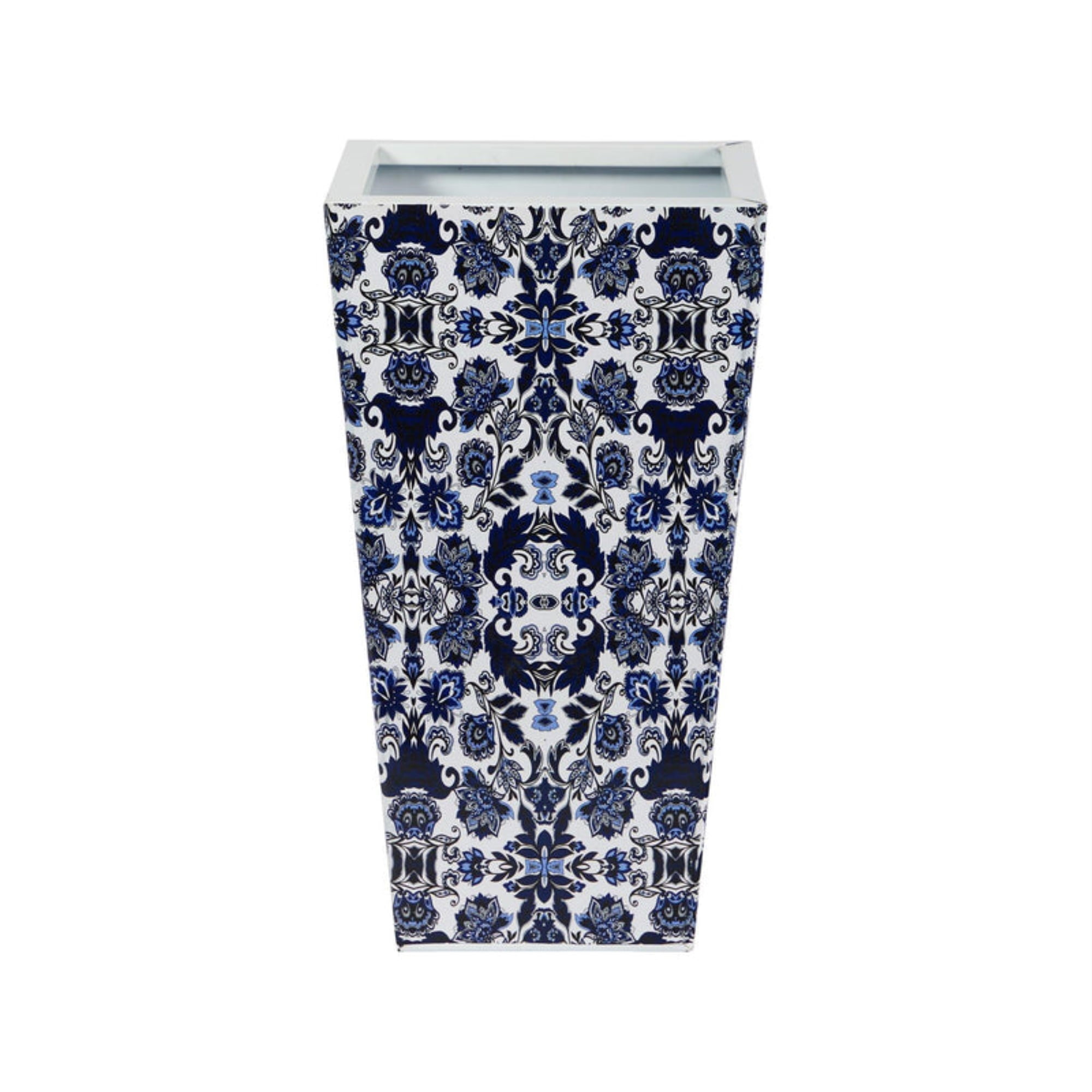 18" Hand-Painted Blue and White Metal Planter