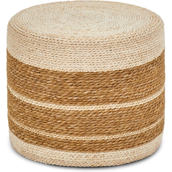 18'' Ottoman Pouf, Natural Braided Poof, Rustic Handweave Lounge Pouffe, Boho Footrest Stool for Bedroom, Accent Table or Seat for Living Room
