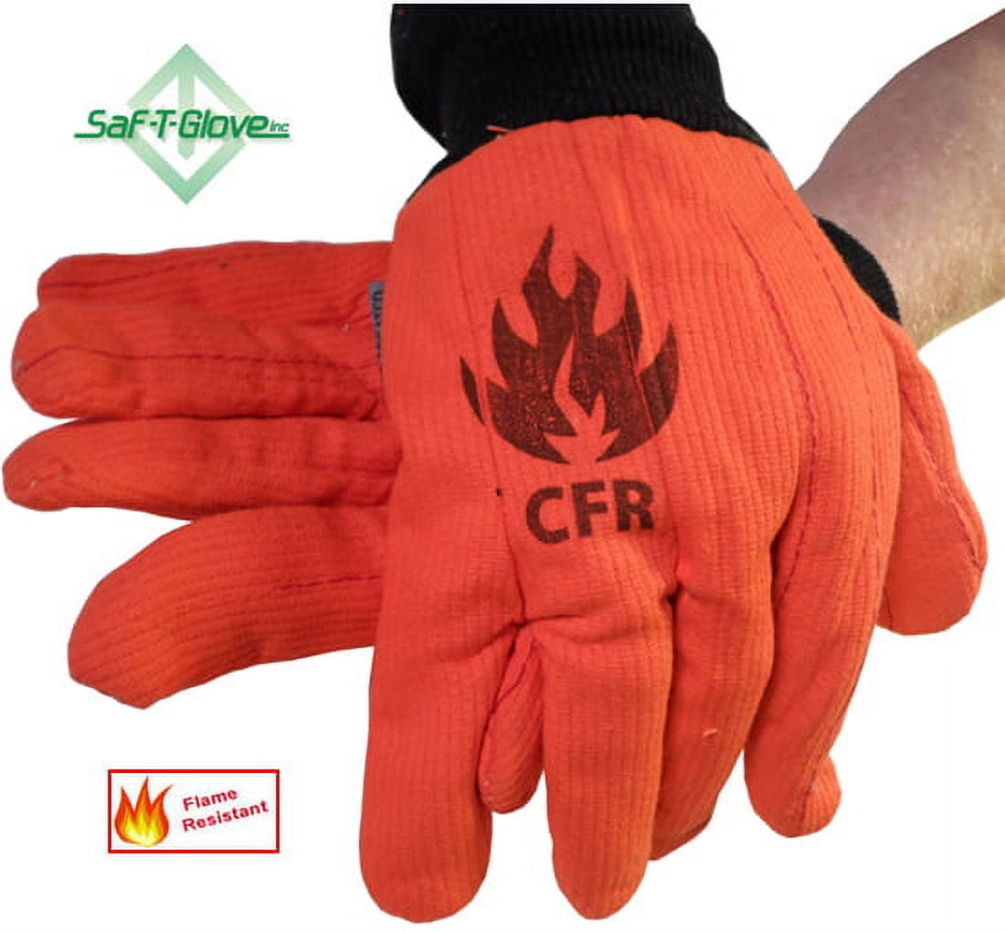 18 Ounce Cotton Corded FR Oilfield Gloves Orange Dozen Pair