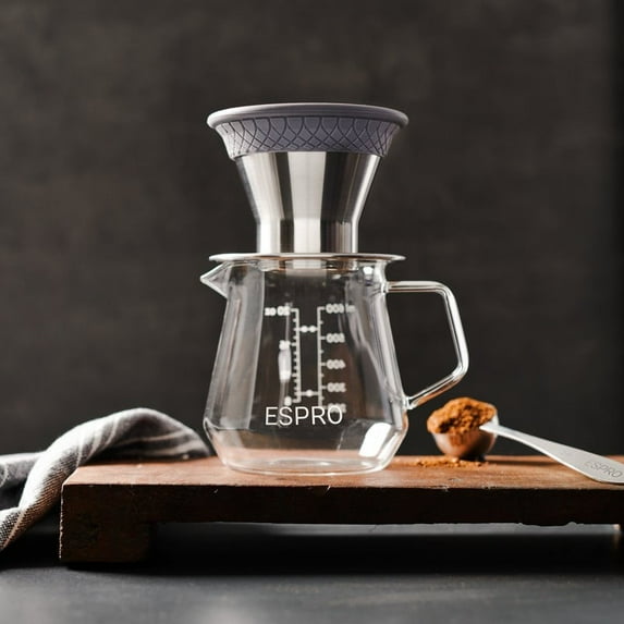 ESPRO BLOOM Pour Over Coffee Brewer Set Dual Filter Mode Makes Coffee in 2 Minutes, Brushed Stainless Steel
