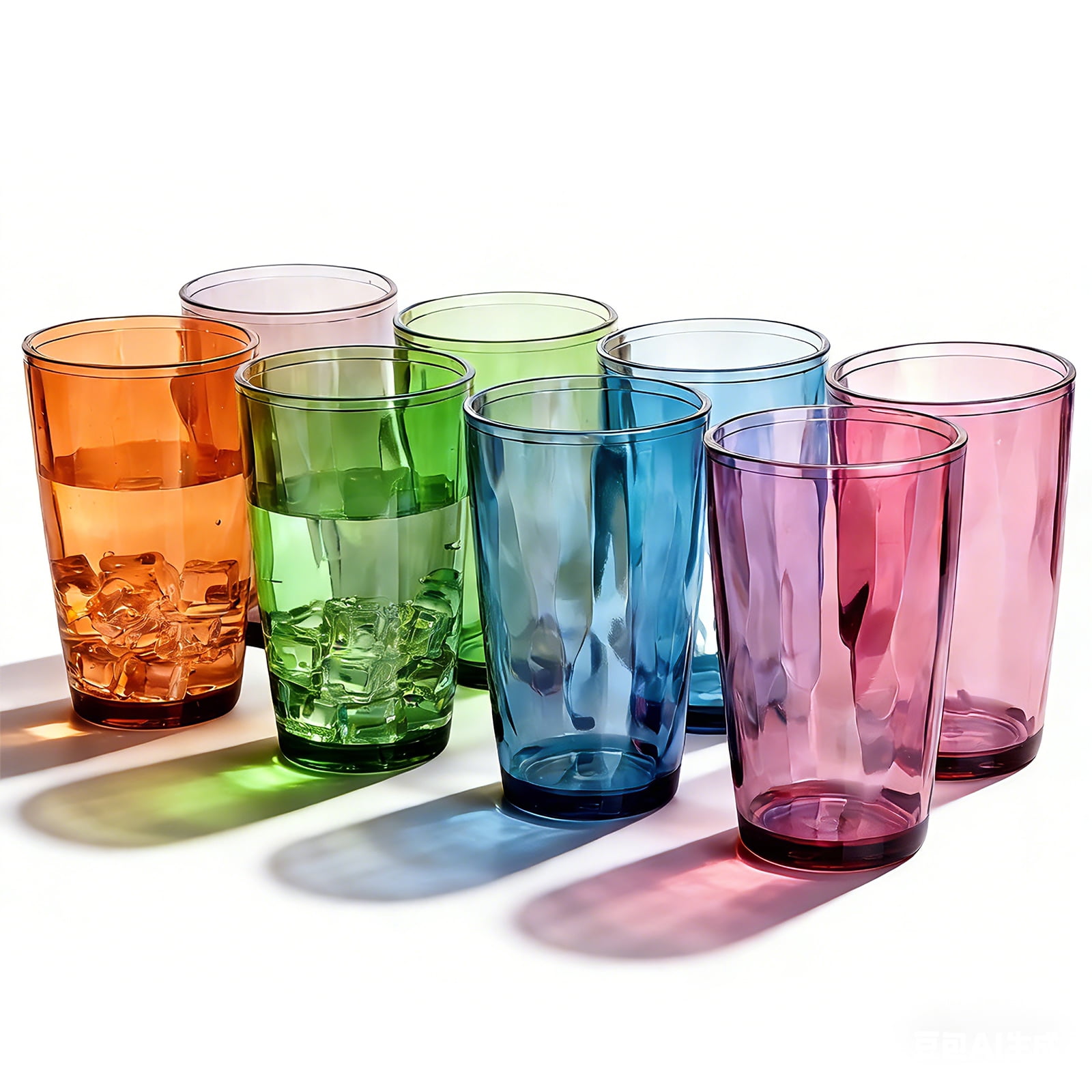 18-Ounce Plastic Tumblers (Set of 8), Plastic Drinking Glasses, Mixed-Color Reusable Plastic Cups, Acrylic Travel Cup, Stackable, BPA-Free, Shatter-Proof, Dishwasher-Safe Diamond Pattern