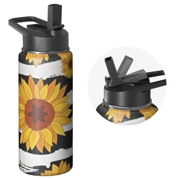 18 Ounce Triple Insulated Sunflowers Themed Bottle with Lid, Stainless Steel Reusable Flask Stays Cold 24H, Eco Friendly Steel Bottle for Outdoor Activities, Camping & Rock Climbing