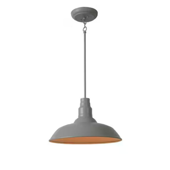 18" Outdoor Pendant Light Fixture, Adjustable Mini Hanging Barn-Style Ceiling Light in Grey Aluminum, LED-Compatible Downlight, Weather and Rust Resistant