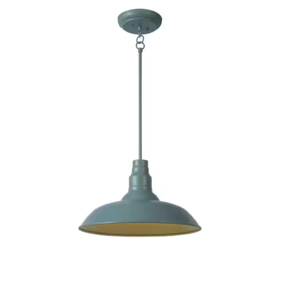 18" Outdoor Pendant Light Fixture, Adjustable Mini Hanging Barn-Style Ceiling Light in Teal Aluminum, LED-Compatible Downlight, Weather and Rust Resistant
