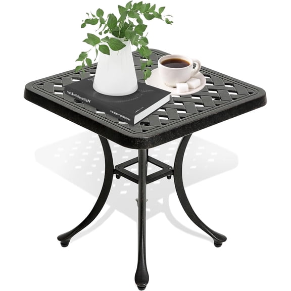 18" Outdoor Side Table, Patio End Tables Outside Cast Aluminum Anti-Rust Metal for Balcony, Backyard, Pool Side, Porch, Bronze