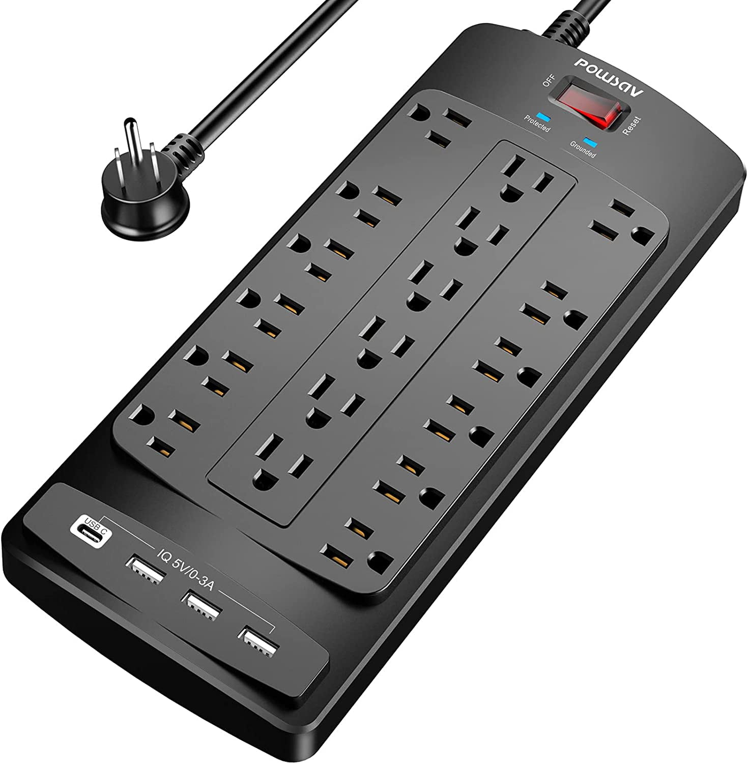 18 Outlets Surge Protector Power Strip - 6 Feet Flat Plug Heavy Duty Extension Cord with Widely and 4 USB Ports, 2100 Joules, Black, ETL Listed