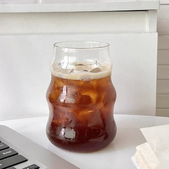 18 Oz Bubble Drinking Water Glasses Tumblers- Glass Cups Cute Ripple Shaped Vintage Ribbed Glassware- Cocktail,Soda, Juice, Coffee, Milk