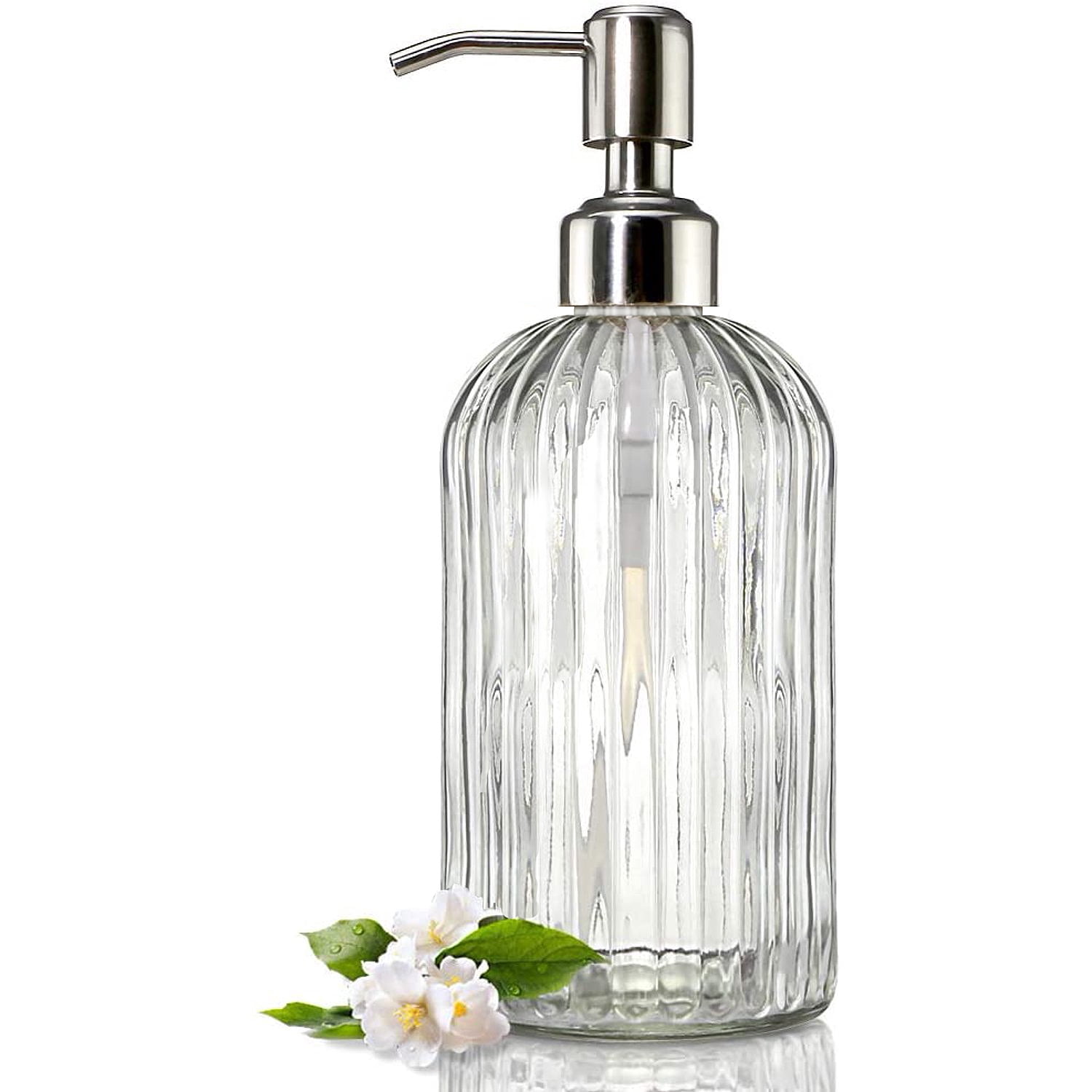 18 Oz Clear Glass Soap Dispenser with Rust Proof Stainless Steel Pump