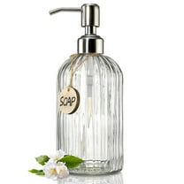18 Oz Clear Glass Soap Dispenser with Rust Proof Stainless Steel Pump, Refillable Liquid Hand soap Dispenser for Bathroom, Premium Kitchen Soap Dispenser (Clear)