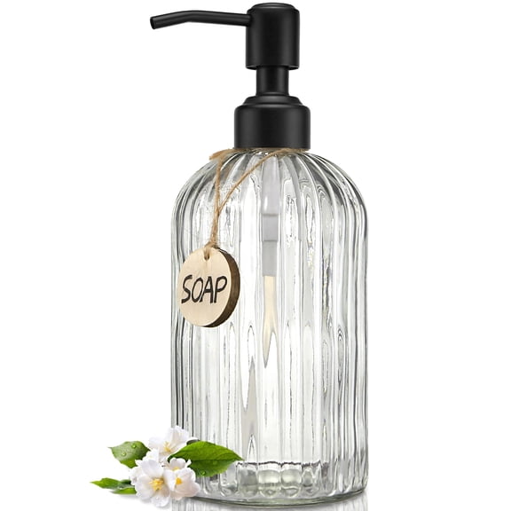 18 Oz Clear Glass Soap Dispenser with Rust Proof Stainless Steel Pump, Refillable Liquid Hand soap Dispenser for Bathroom, Premium Kitchen Soap Dispenser (Clear).