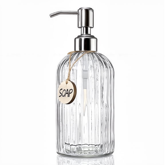 18 Oz Clear Glass Soap Dispenser with Rust Proof Stainless Steel Pump, Refillable Liquid Hand soap Dispenser for Bathroom, Premium Kitchen Soap Dispenser (Clear)