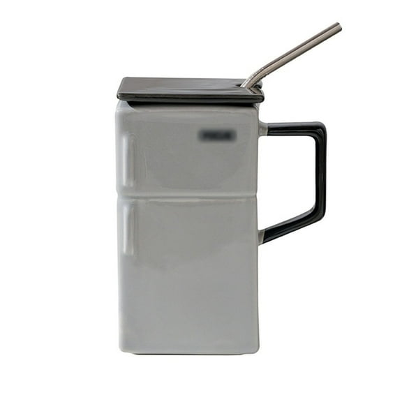 18 Oz Funny Ceramic Mug Refrigerator Shaped Cups, Creative Retro Tea Coffee Milk Cup With Lid Straw