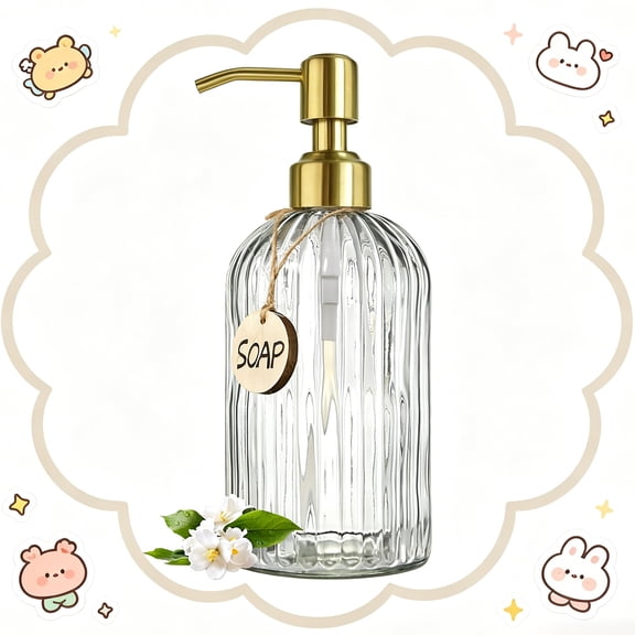 18 Oz Glass Soap Dispenser with Rustproof Stainless Steel Pump, Reusable Vertical Strip Hand Soap Dispenser, Premium Refillable Liquid Soap Dispenser for Kitchen and Bathroom