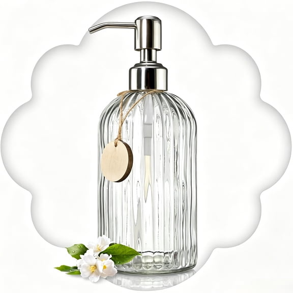 18 Oz Glass Soap Dispenser with Rustproof Stainless Steel Pump, Reusable Vertical Strip Hand Soap Dispenser, Premium Refillable Liquid Soap Dispenser for Kitchen and Bathroom