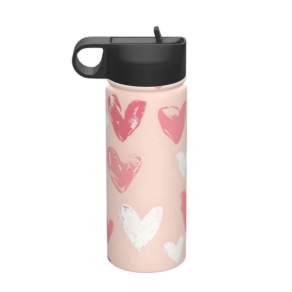 18 Oz Insulated Sports Bottle, Outdoor Sports Gym Handheld Portable Casual Stainless Steel Water Bottle, Straw With Lid Happy Mother'S Day Overlapping Hearts