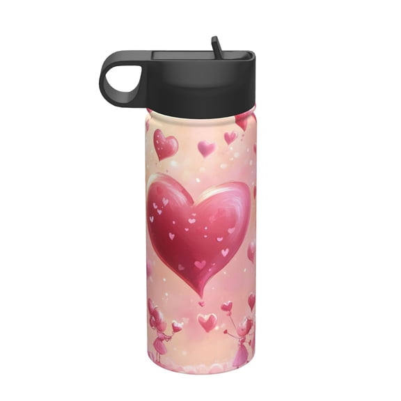 18 Oz Insulated Sports Bottle, Outdoor Sports Gym Handheld Portable Casual Stainless Steel Water Bottle, Straw With Lid Heart True Love Forever Valentine'S