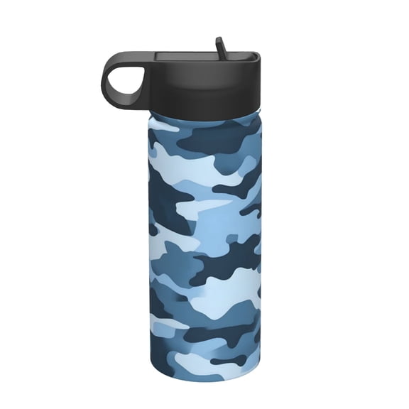 18 Oz Insulated Sports Bottle, Outdoor Sports Gym Handheld Portable Casual Stainless Steel Water Bottle, Straw With Lid Vector Camouflage Pattern Blue_3