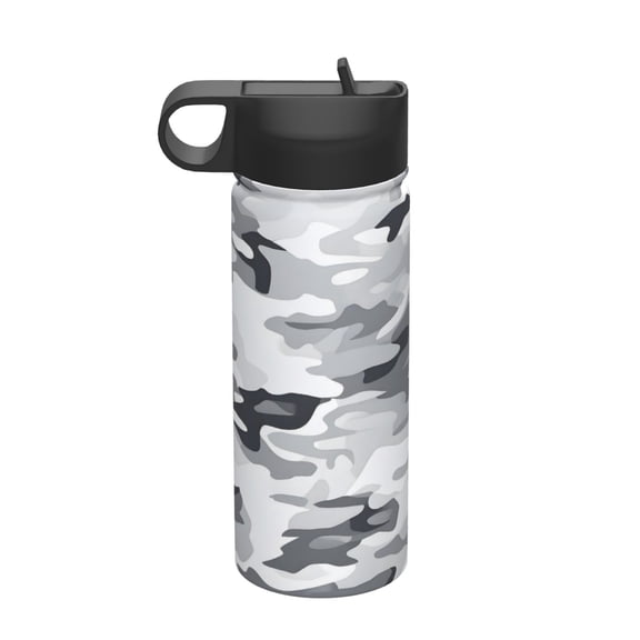 18 Oz Insulated Sports Bottle, Outdoor Sports Gym Handheld Portable Casual Stainless Steel Water Bottle, Straw With Lid Vector Camouflage Pattern Gray_3