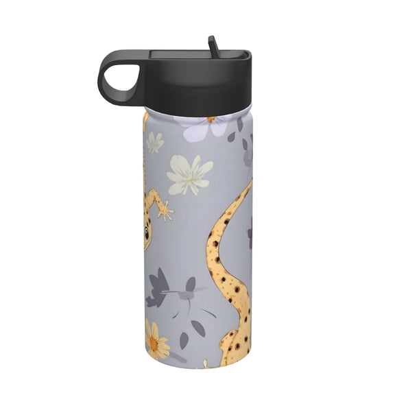 18 Oz Insulated Sports Bottle, Outdoor Sports Gym Handheld Portable Casual Stainless Steel Water Bottle, Straw With Lid Cartoon Leopard Gecko Reptile